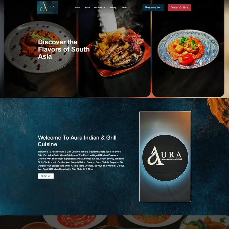 Aura Indian & Grill Cuisine website design by Shamim Khan