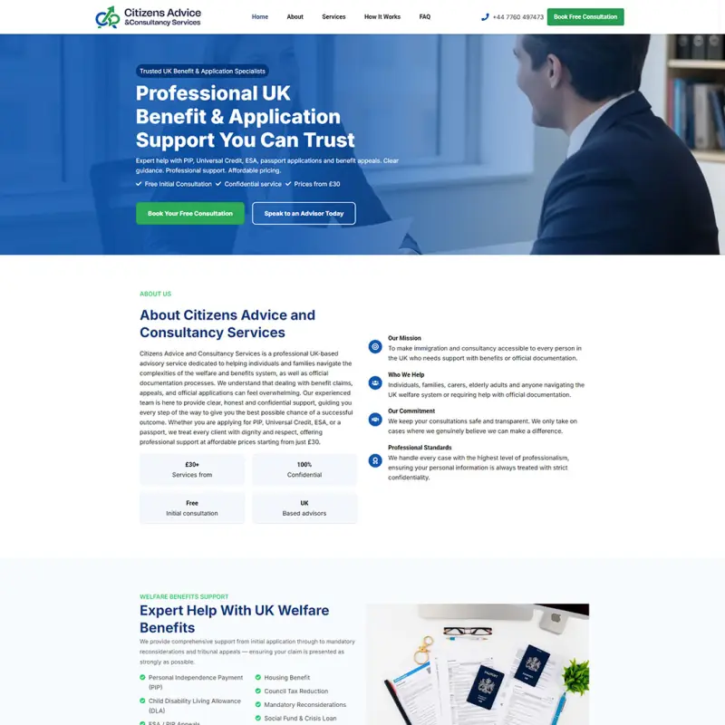 Citizens Advice and Consultancy Services website design by Shamim Khan