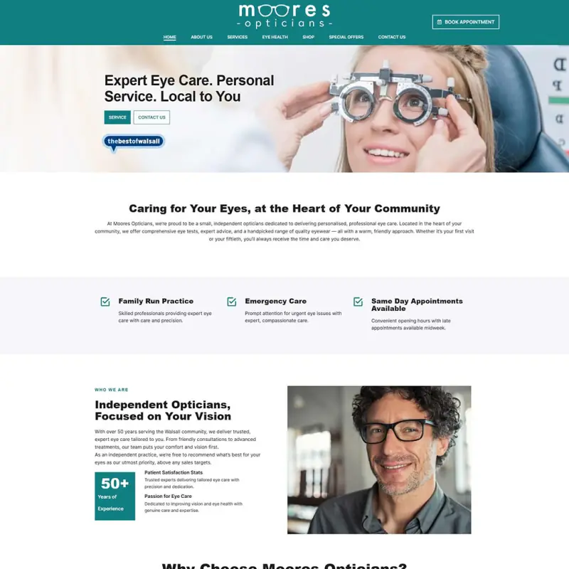 Moores Opticians website design by Shamim Khan