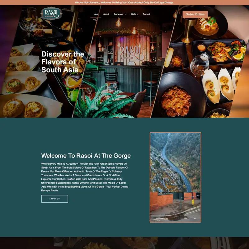 Rasoi at the Gorge website design by Shamim Khan